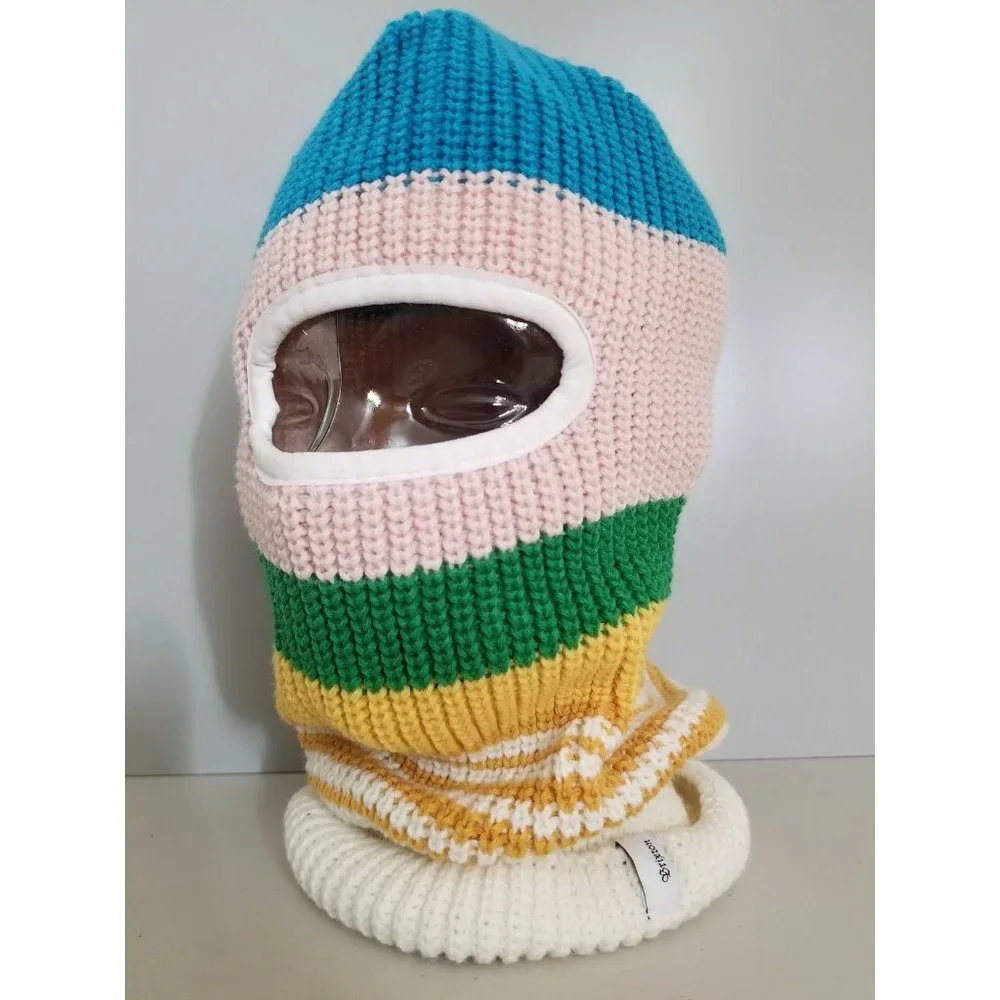 Brixton Multicolor Striped Knit Balaclava - Blue, Pink, Green, Yellow, White